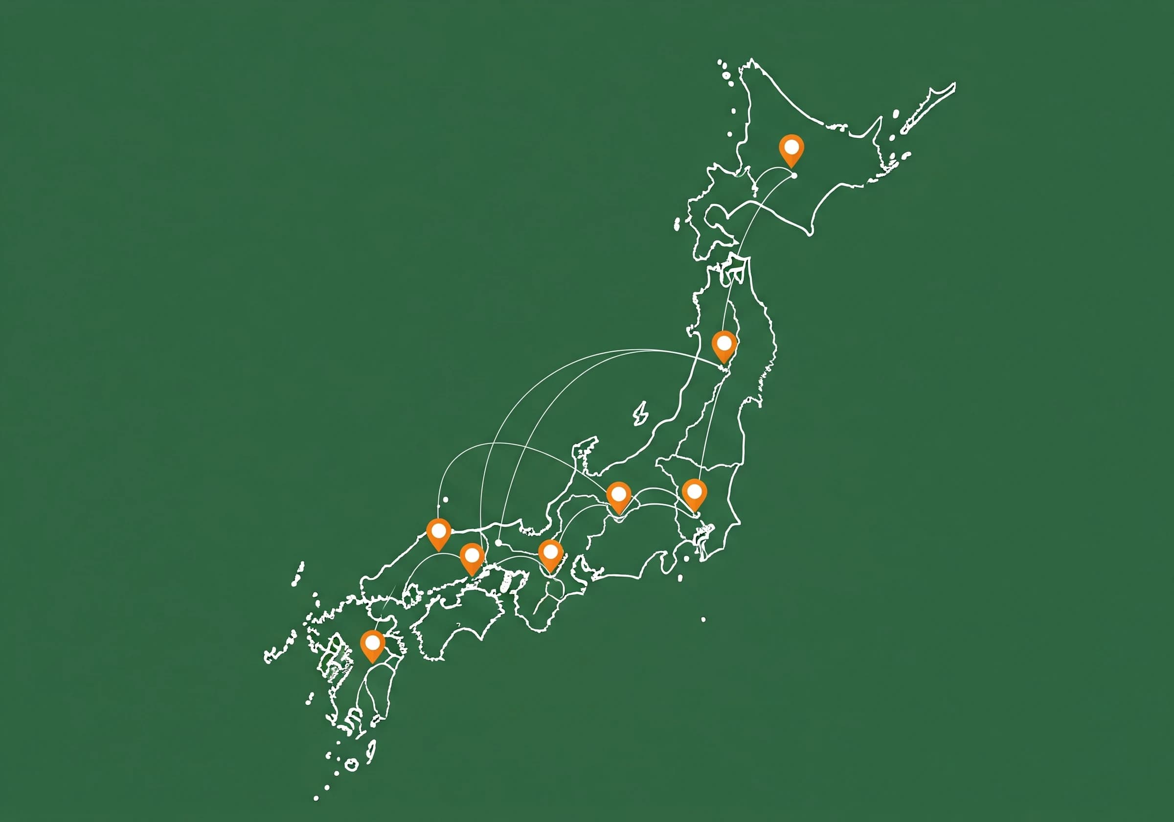 全国の特約店拠点を示す日本地図のイラスト